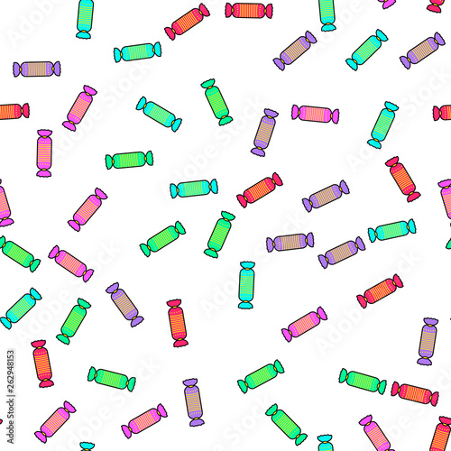 Colorful candy seamless pattern on white background. Paper print design. Abstract retro vector illustration. Trendy textile, fabric, wrapping. Modern space decoration.