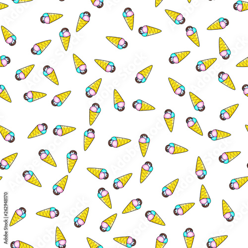 Ice cream seamless pattern on white background. Paper print design. Abstract retro vector illustration. Trendy textile  fabric  wrapping. Modern space decoration.