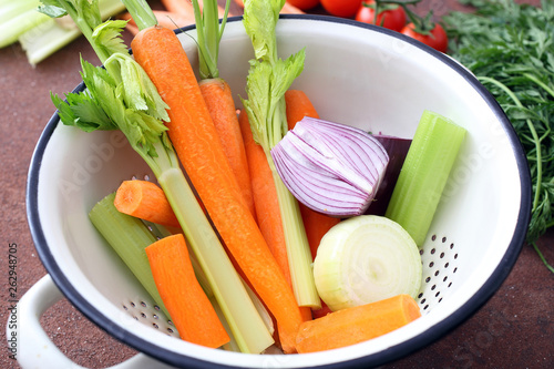 soffritto verdure fresche carote sedano cipolla photo