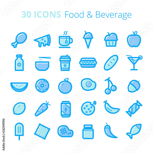 Food   Beverage Icon Set in Line-Filled Style