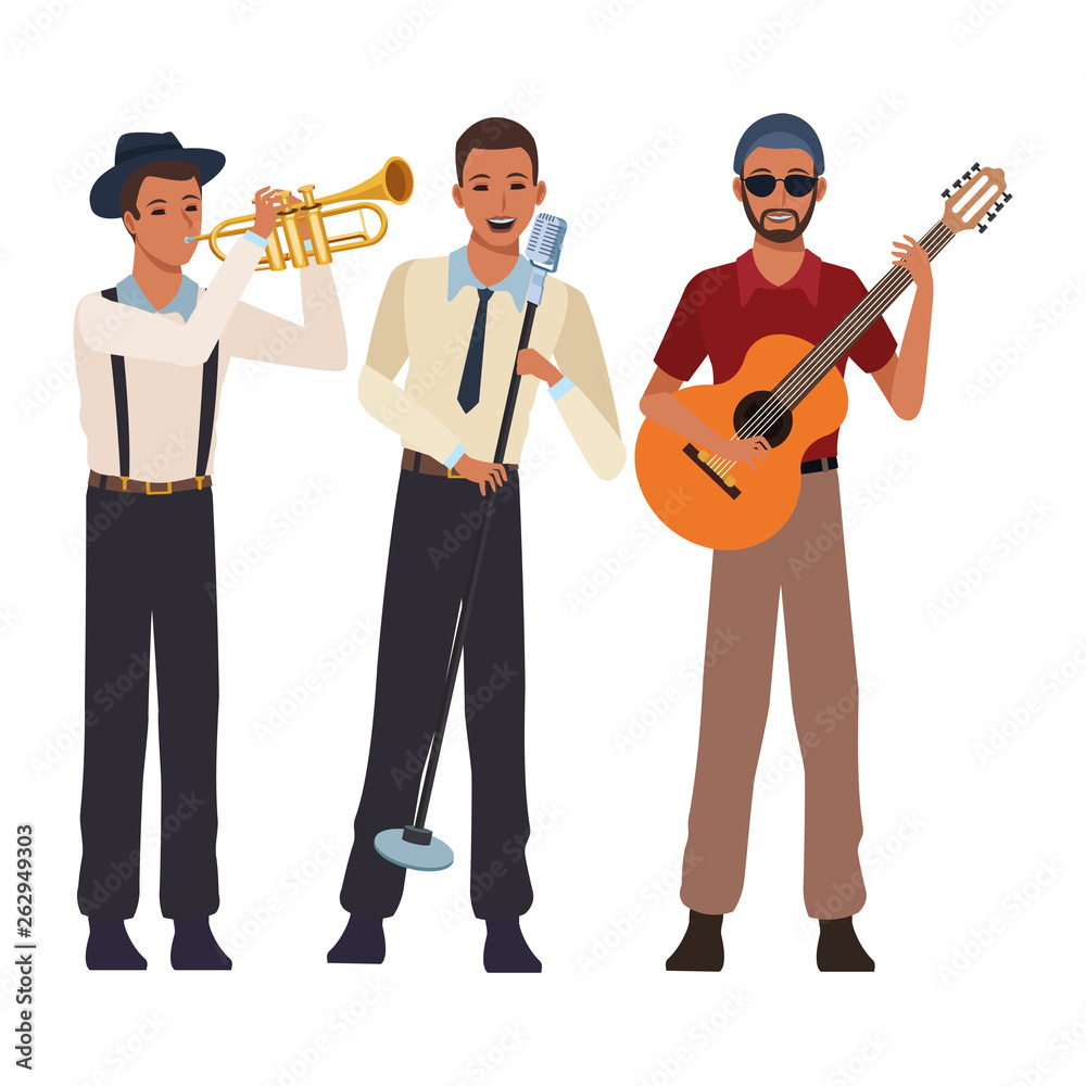 Naklejka premium musician playing trumpet guitar and singing