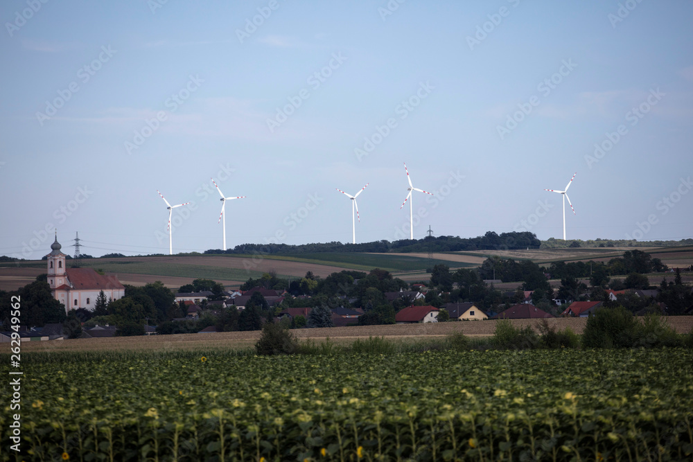 Naklejka premium Wind turbines countryside austria