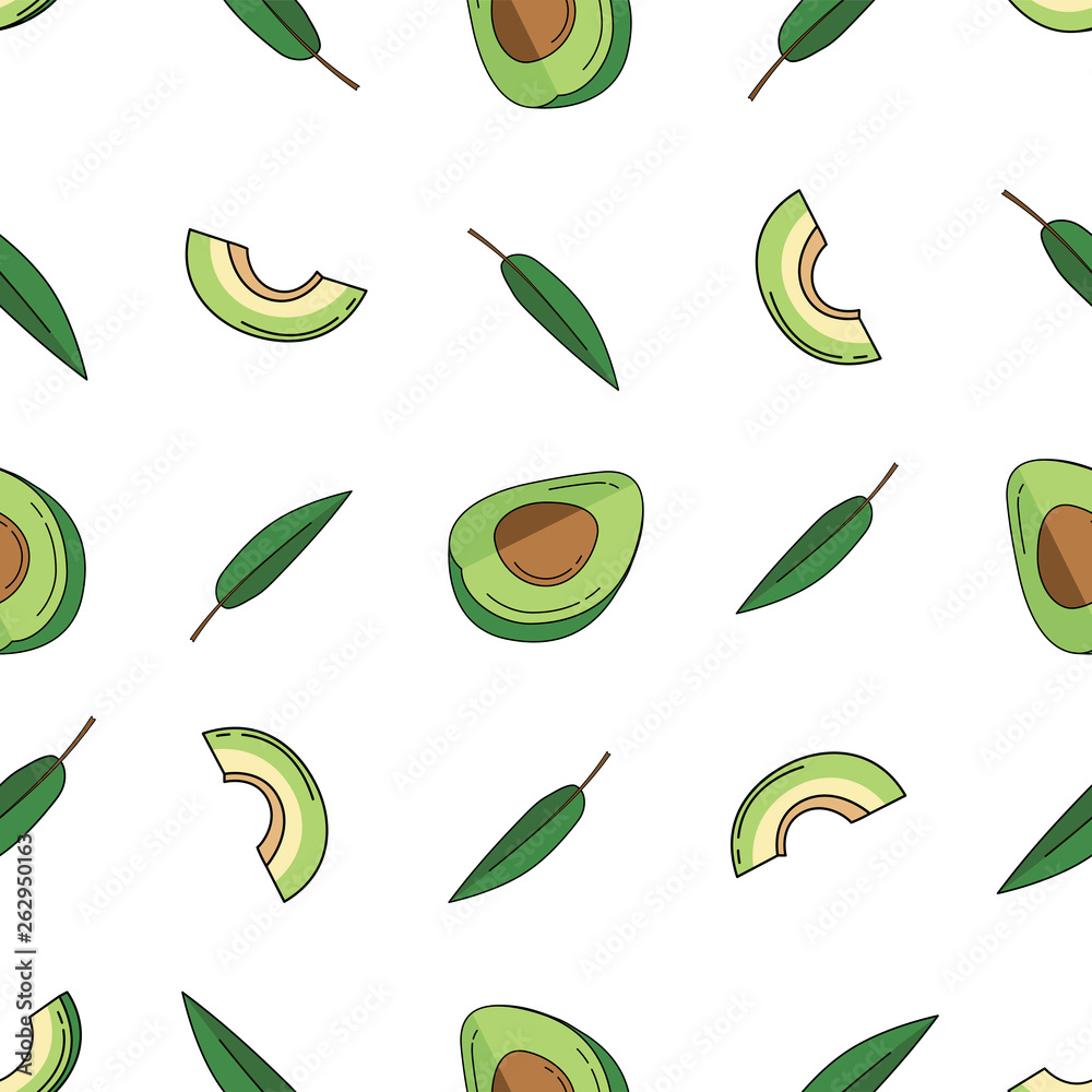 Avocado colored isolated seamless pattern on white background.
