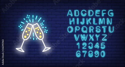 Couple of Champaign flutes. Neon sign element