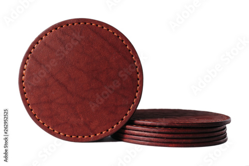 Leather coasters on a white background, isolated