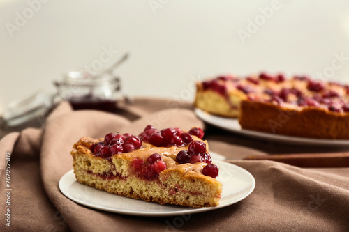 Wallpaper Mural Plate with piece of tasty cranberry pie on table Torontodigital.ca