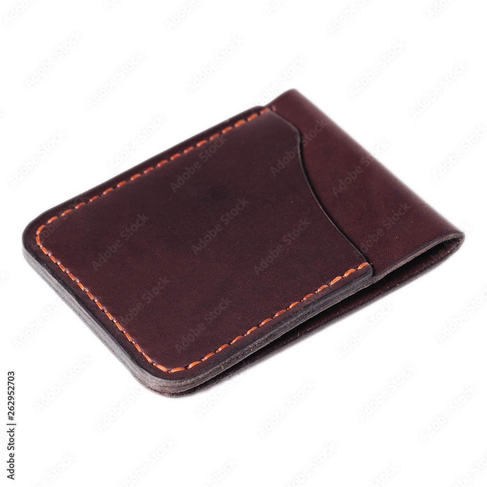 Leather accessories on a white background, wallets, coin boxes and straps, isolated Leather accessories on a white background, wallets, coin boxes and straps, isolated
