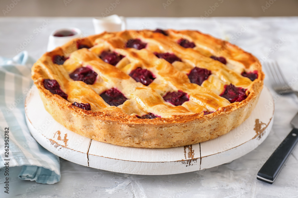 Tasty cherry pie on table Tasty cherry pie on table