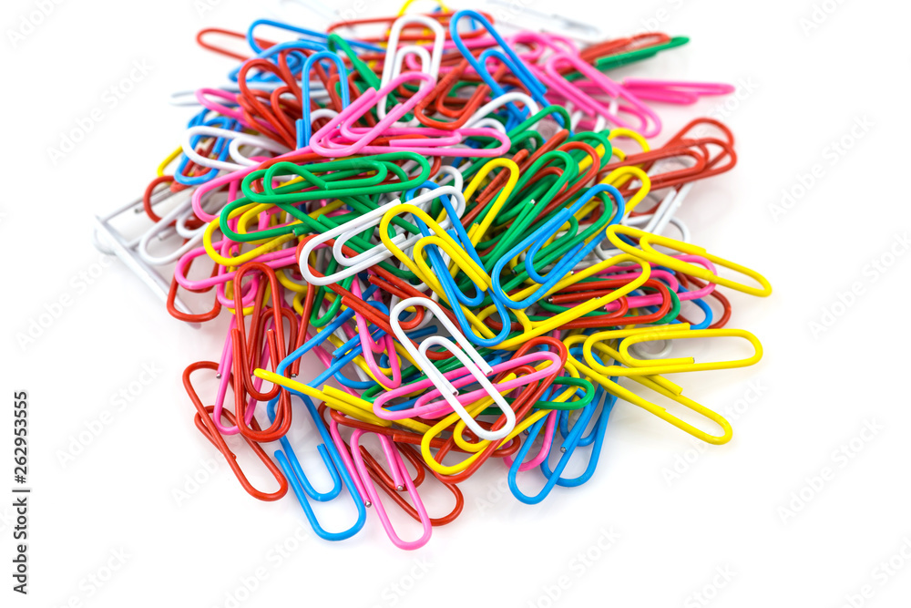 Bunch of colorful paper clips isolated
