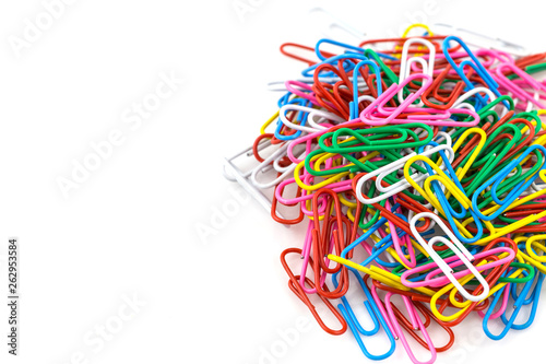 Bunch of colorful paper clips isolated