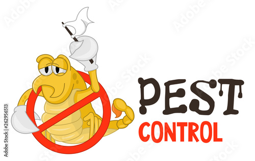 Funny vector illustration of pest control logo for fumigation business. Comic locked scorpion. Design for print, emblem, t-shirt, sticker, logotype, corporate identity, icon.
