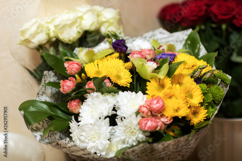 Different flowers bouqet outdoor