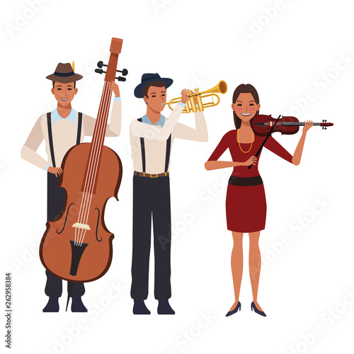 musician playing trumpet bass and violin