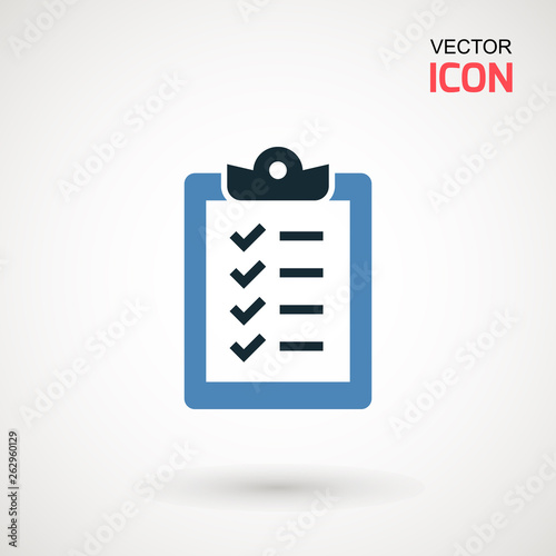 Checklist icon. Declarations linear icon. Flat illustration of clipboard with checklist. © Aygun