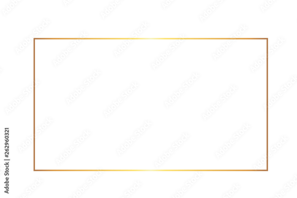 Golden thin rectangular frame on the white background