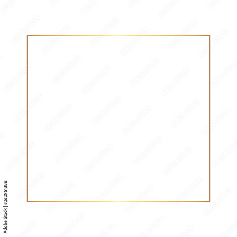 Golden thin square frame on the white background. Perfect design for headline, logo and sale banner. Vector