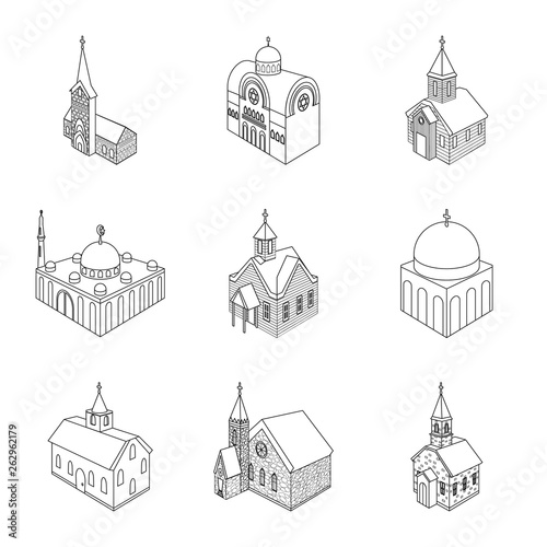 Vector illustration of architecture and building icon. Collection of architecture and clergy stock symbol for web.
