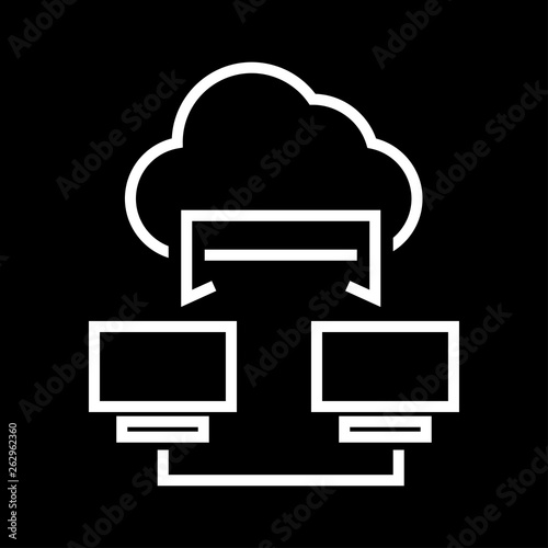 Cloud concept icon. Two computers and a cloud sign - simple icon