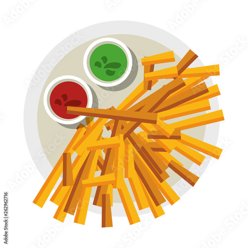 French fries with sauces on dish