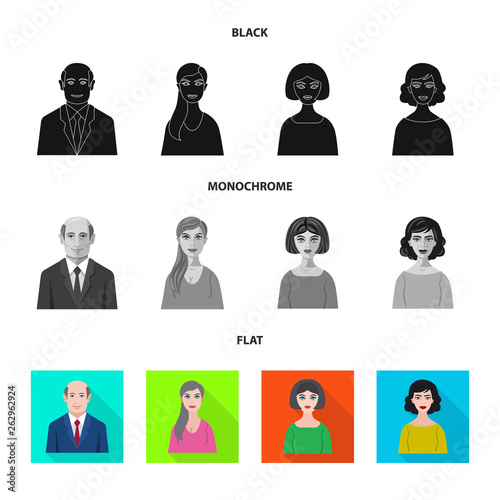 Vector design of hairstyle and profession  symbol. Set of hairstyle and character  vector icon for stock.