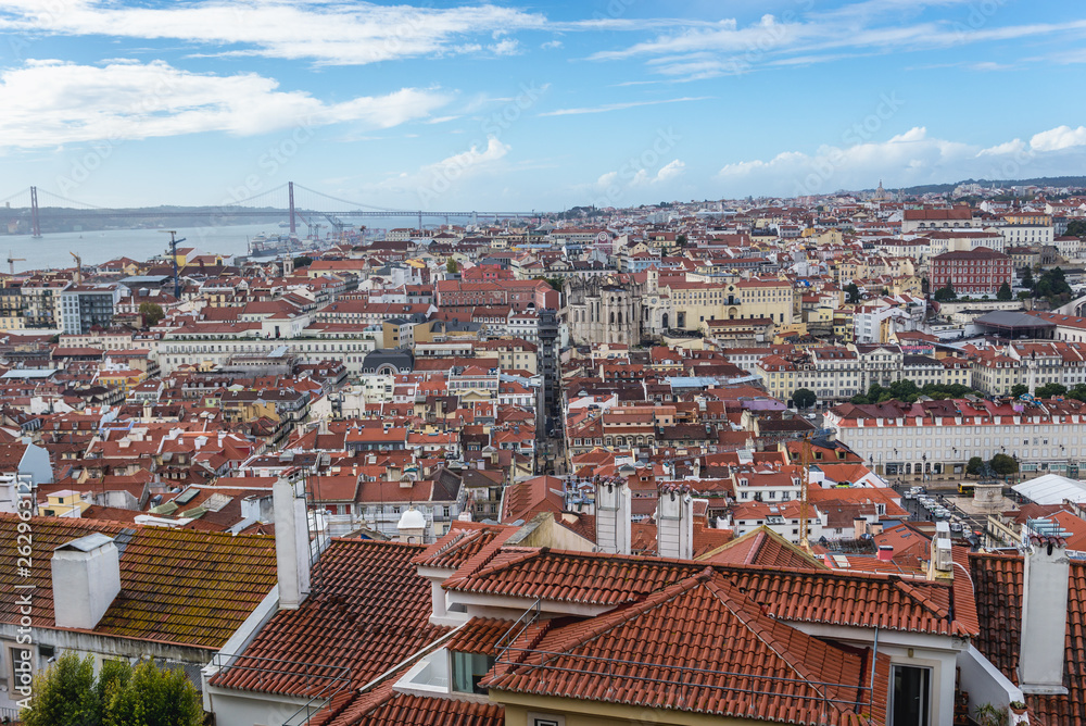 Cityscape of Lisbon, Portugal seen from Castelo de Sao Jorge viewing point