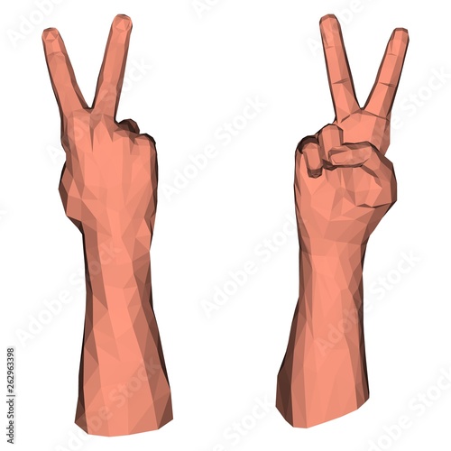 Victory symbol by two polygonal fingers of low poly hand