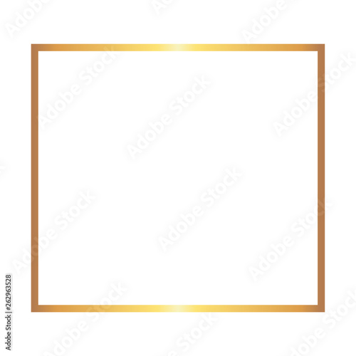 Golden thin square frame on the white background