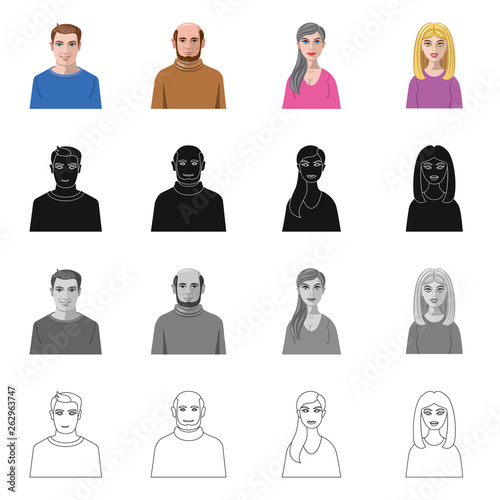 Isolated object of hairstyle and profession  logo. Collection of hairstyle and character  stock symbol for web.