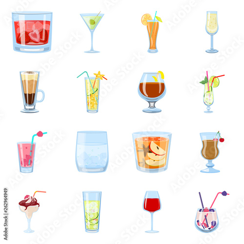 Vector illustration of cocktail and drink symbol. Set of cocktail and ice stock vector illustration.