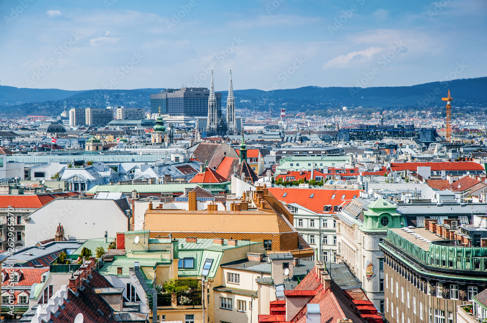 famous view of the city from the tower of the church of St. Stephen. Vienna, Austria