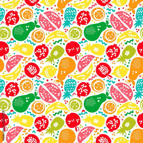 Fruits  apple  pear  orange  pomegranate  pineapple  watermelon. Seamless vector pattern  background  print .