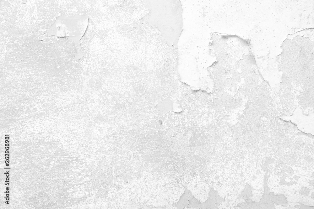 White Grunge Peeling Painted Concrete Wall Texture Background.