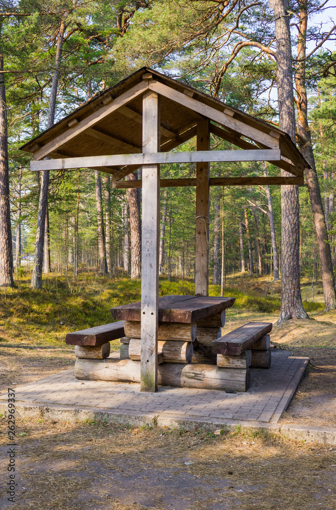 Gazebo, for frying kebabs, on an equipped platform in the dunes.