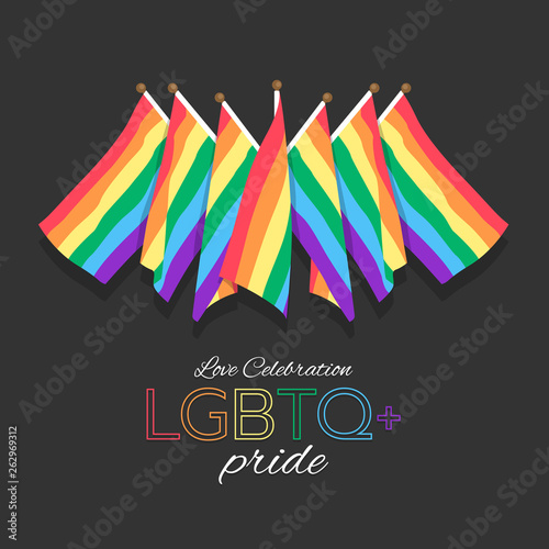 LGBTQ pride banner with Group of rainbow flag on dark background vector design