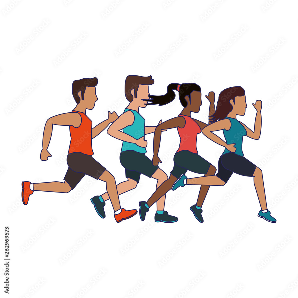 Fitness people running blue lines Fitness people running blue lines