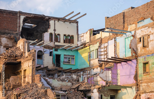 Coloured walls in demolished houses