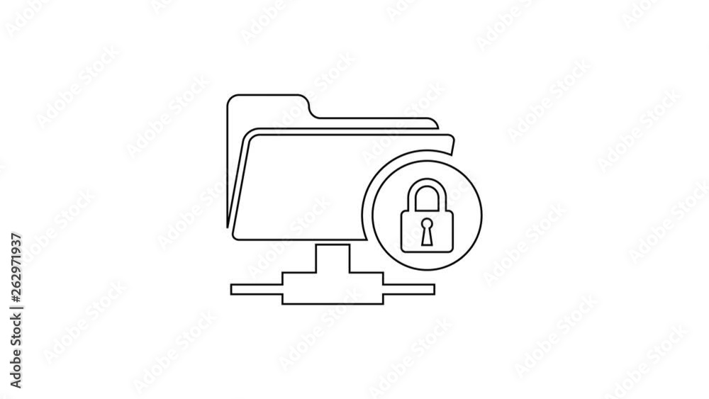 Grey FTP folder and lock line icon on white background. Concept of software update, ftp transfer protocol. Security, safety, protection concept. 4K Video motion graphic animation