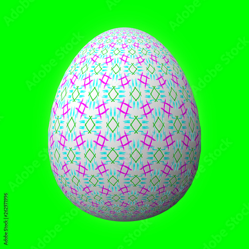 Happy Easter - Frohe Ostern  Artfully designed and colorful easter egg  3D illustration on green background