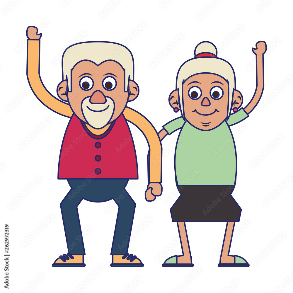 Elderly couple grandparents blue lines Elderly couple grandparents blue lines