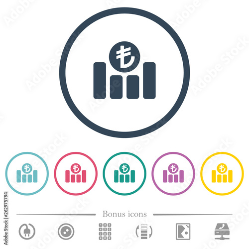 Turkish Lira financial graph flat color icons in round outlines