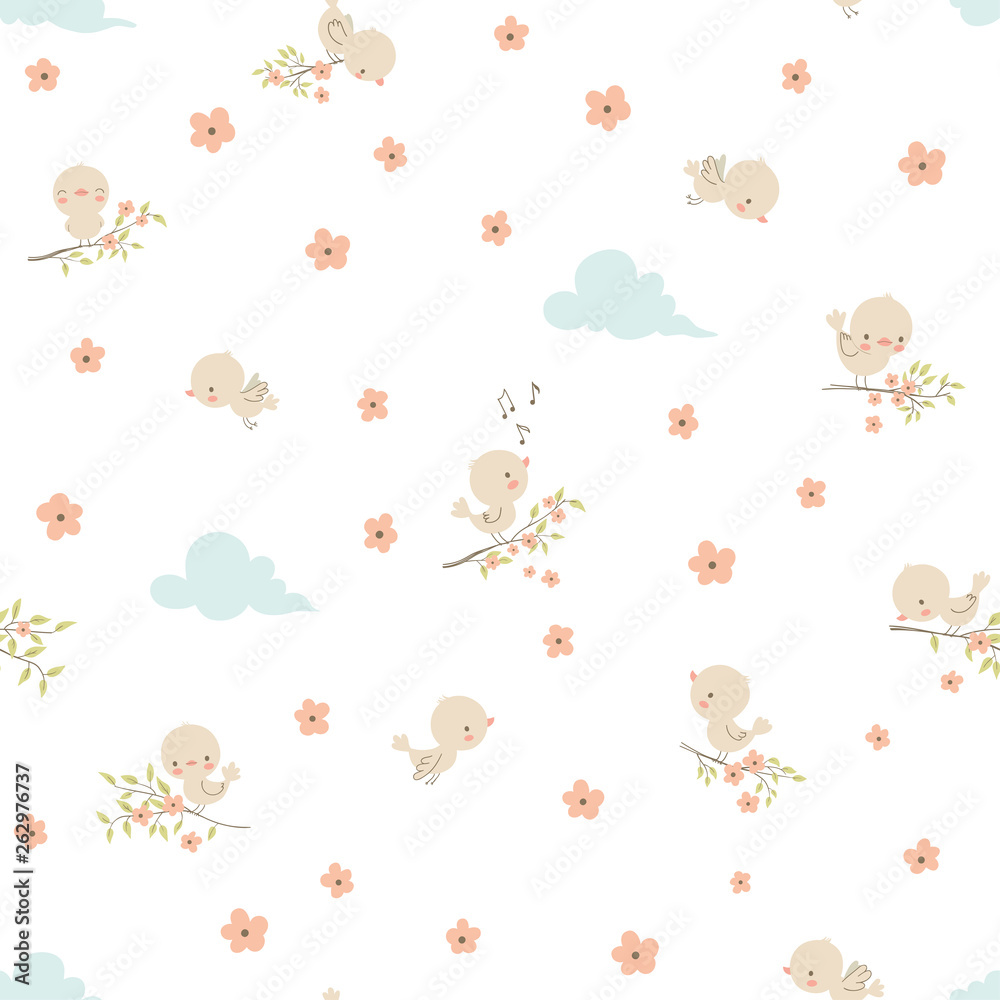Cute little birds. Seamless pattern