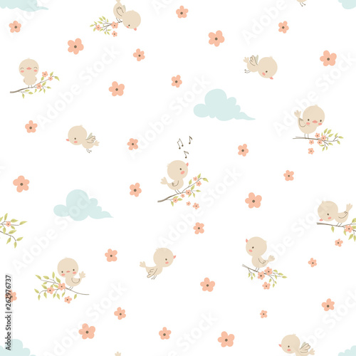 Cute little birds. Seamless pattern