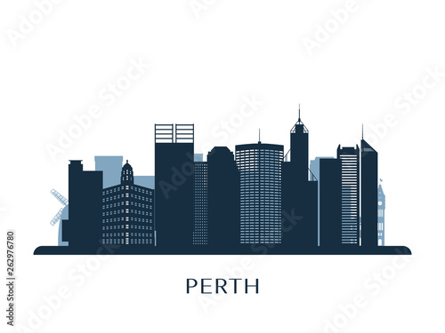 Perth skyline  monochrome silhouette. Vector illustration.