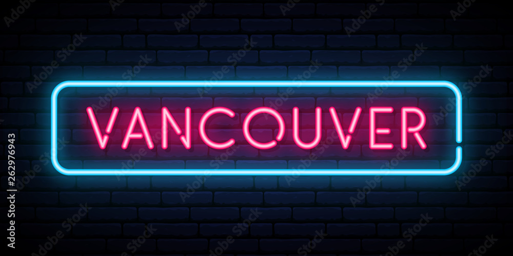 Vancouver neon sign. Bright light signboard. Vector banner. Vancouver neon sign. Bright light signboard. Vector banner.