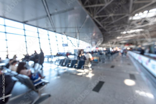 Blurred Picture of Interior of Airport or defocused passenger Terminal as Background