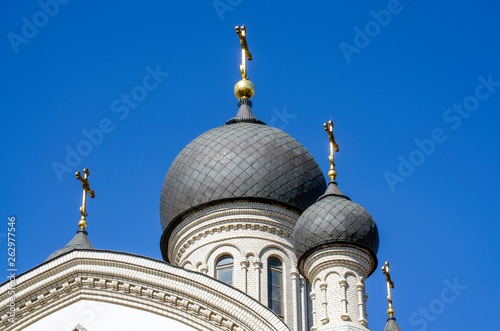 domes and crosses of the Orthodox Church of the Kazan mother Of God. Saint-Petersburg
