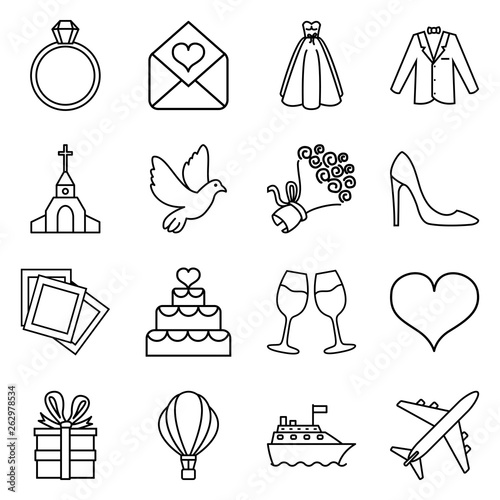 Vector Set of Outline Wedding Icons