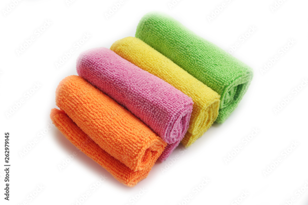 Colorful microfiber cleaning cloth isolated on white background