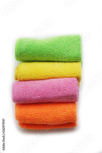 Colorful microfiber cleaning cloth isolated on white background