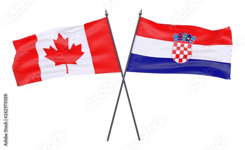 Canada and Croatia, two crossed flags isolated on white background. 3d image